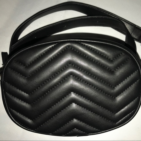 Handbags - Black Leather Chevron Quilted Belt Bag